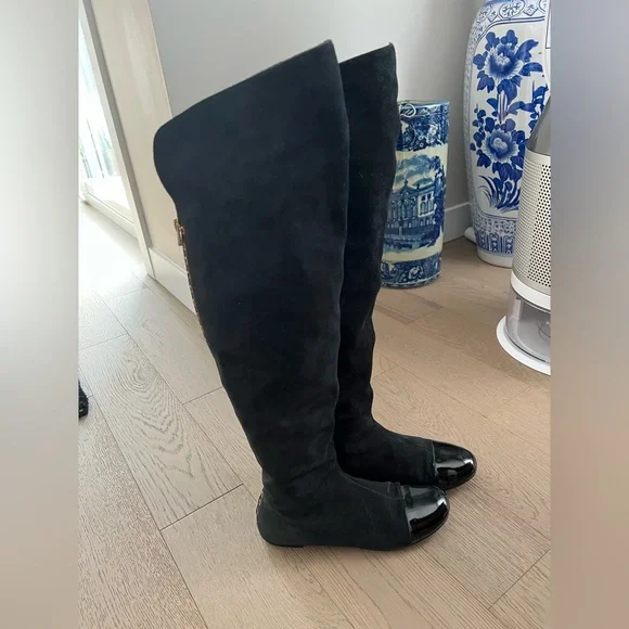 Marc by Marc Jacobs Black Over-the-Knee Suede Boots with Patent Toe Cap Sz 37.5 - Picture 9 of 17